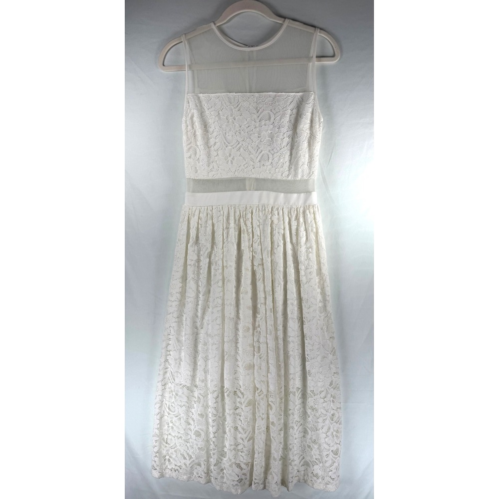 Love Ady White Lace Mesh Midi Dress Floral Event Party Engagement Wedding Sz S